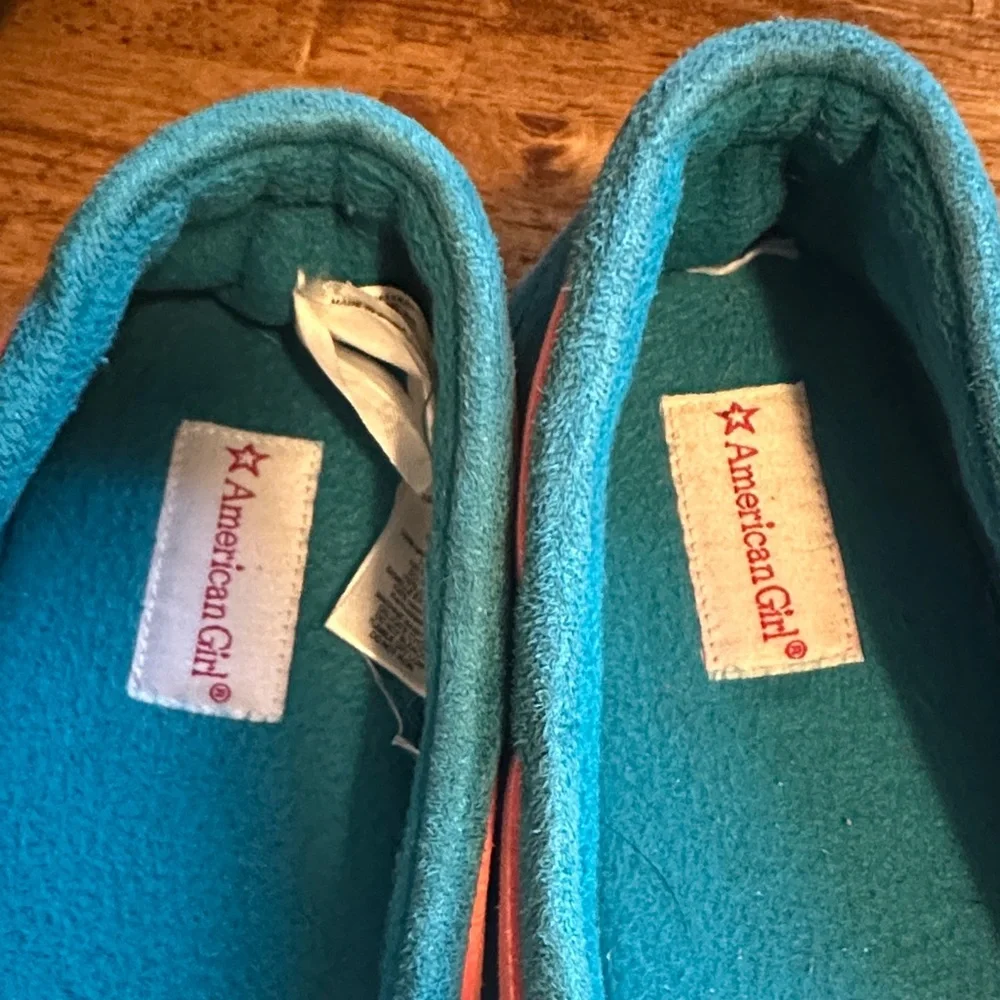 American Girl Teal Moccasins with Coral Details